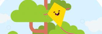 Yellow kite in a green tree; image from  EdClub's Jungle Junior typing course